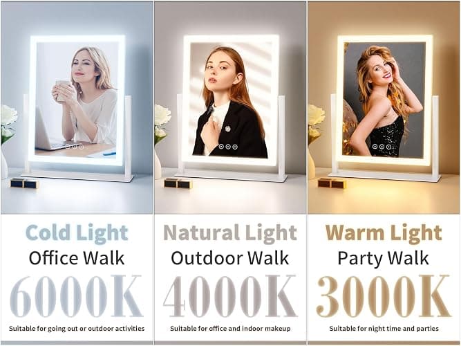Lighted Vanity Mirror with Lights, Makeup Mirror with Light, 16.7"x 13.2",Three Color Lighting Modes and Dimmable Lighting, Smart Touch Control, 360°Rotation, for Vanity Desk Tabletop,Dressing Room thumbnail 3