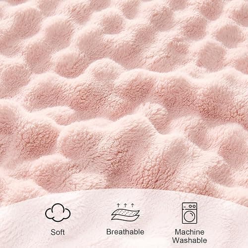 Lotus Karen 3D Bubble Fleece Blanket - Ultra Soft Fluffy Pink Throw Blanket for Couch, Lightweight Cozy Throw for All Season, Adults Women Kids(Pink, 50"x60") thumbnail 8