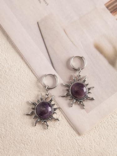 Sacina Black Brown Sun Crystal Hoop Earrings, Gothic Boho Earrings, Goth Jewelry, Christmas Jewelry Gift for Women thumbnail 5