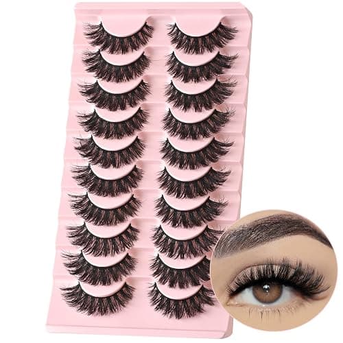 FARRED False Lashes Wispy Natural Strip Eyelashes 14mm Cat Eye Lash Strips Full Volume Fake Mink Eyelash Pack Natural Look 10 Pairs Short Thick Fluffy Cateye Pestañas Postizas for Women - Image 1