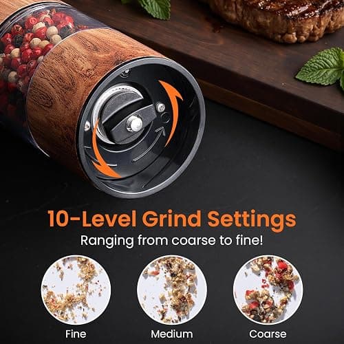 Electric Salt and Pepper Grinder Set, Refillable, Salt and Pepper Shaker, Automatic Salt and Pepper Grinder Set with LED Light, Adjustable Coarseness, One Hand Operation, Mill thumbnail 5