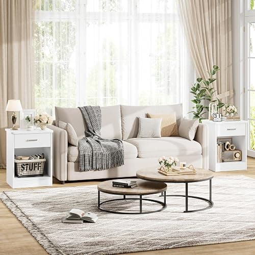 FOTOSOK Nightstand, 2-Tier Side Table with Drawer and Storage Shelf, Bedside Table End Table, Modern Night Stand for Bedroom, Home Office, White thumbnail 4