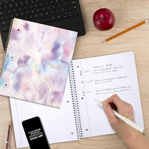 Five Star Spiral Notebook + Study App, 1 Subject, Wide Ruled, 8" x 10-1/2", 80 Sheets, Fights Ink Bleed, Water Resistant Cover, Pastel Tie Dye (930210F-ECM) thumbnail 8
