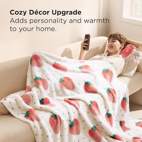 Bedsure Cute Strawberry Decor Throw Blanket Pink for Kids - Soft Fleece Throw Home Decor for Girls Women Teens as Birthday, GentleSoft Cozy Fruit Pattern Blankets for Couch Bed, 50x60 thumbnail 3