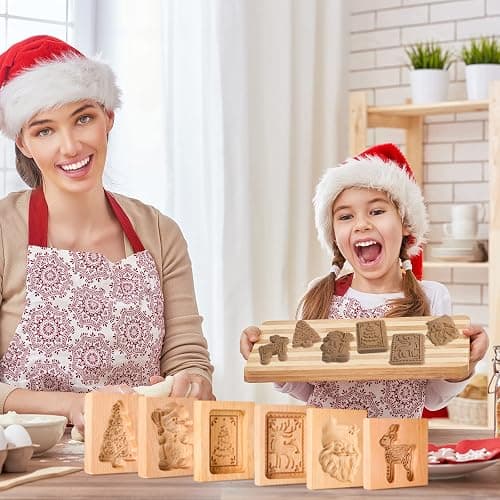 eBoot 6 Pcs Wooden Cookie Molds - Biscuit Carved Mould DIY Stamps Cutter Embossing Mold Funny 3D Press for Valentine's Baking Tool, 6 Styles (Santa Claus) thumbnail 6