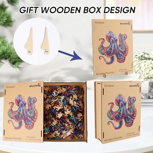 Qiuenisray Wooden Puzzles for Adults, Octopus Ocean Jigsaw Puzzles 200 Pieces, FSC Certified Unique Animal Adult Puzzles, Irregular Creative Gift for Family Game 11.2 x 11.2 in thumbnail 7