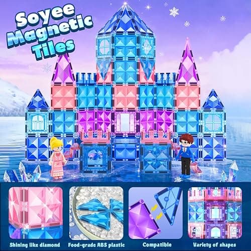 Magnetic Tiles 102pcs with 2 Stairs 2 Dolls Princess Castle Building Girls Toys Age 4-5 6-8 Magnetic Blocks Birthday Xmas Gifts for Girls Toys for 3 4 5 6 7 8+ Year Old thumbnail 3