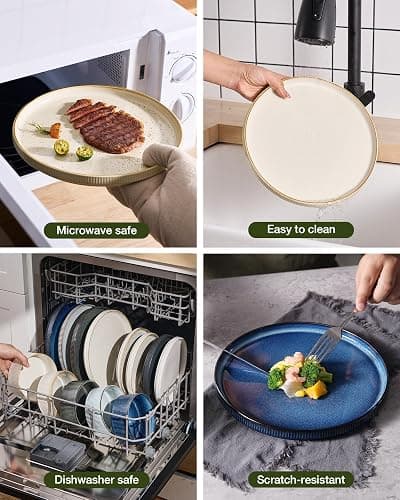 famiware Star Dinnerware Set, Plates and Bowls Sets for 4 (12pcs), Ribbed Stoneware Dishes - Chip & Scratch Resistant, Microwave & Dishwasher Safe Tableware, White thumbnail 7