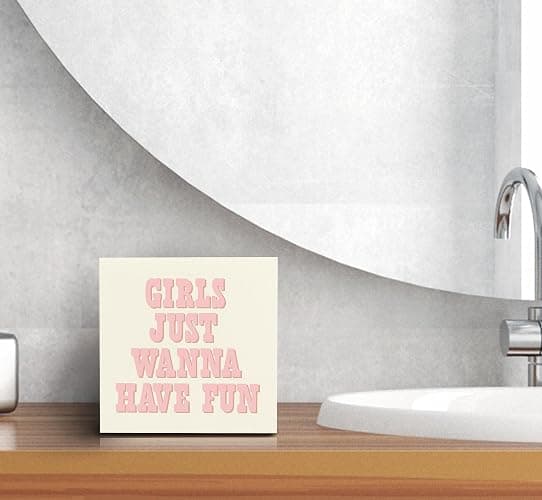 SRADMO Girls Just Wanna Have Fun Pink Wood Box Sign Desk Decor,Inspirational Preppy Wooden Block Box Sign Decoration for Girls Room Dorm Shelf Table Decor thumbnail 6