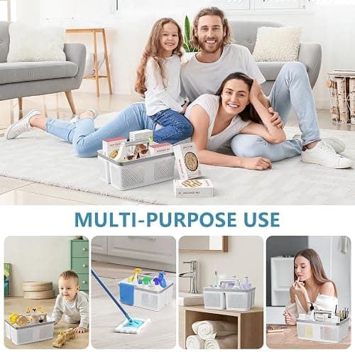 BYUNER Plastic Shower Caddy Dorm: Portable Bathroom Caddy Organizer with Handle and Holes, Cleaning Basket, Hard Shower Basket Storage Tote for Toiletry, College Dorm Room Essentials White/Silver thumbnail 7