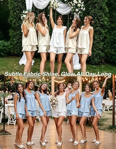 SAPJON Pajamas for Women 2 Piece Set, Summer Silk Satin Pjs, Ruffle Shorts | Soft tank top, Bridal Bridesmaid Loungewear,Cute Lounge Sets Sleepwear, Wedding Party, 2 Ways to Wear: One-Shoulder/Camisole thumbnail 7