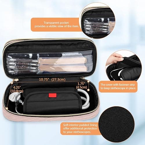 Damero Double Layer Stethoscope Case Compatible with 3M Littmann/ADC/Omron Stethoscope, Stethoscope Carrying Case Travel Bag for Nurse Accessories, Misty Rose - Misty Rose thumbnail 3