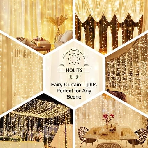 HOLITS 2 Pack Fairy Curtain Lights Upgraded Tangle-Free Warm White USB Plug in 8 Modes String Hanging Lights with Remote for Christmas, Bedroom, Indoor, Outdoor, Weddings, Party (10 FTx10 FT) thumbnail 7
