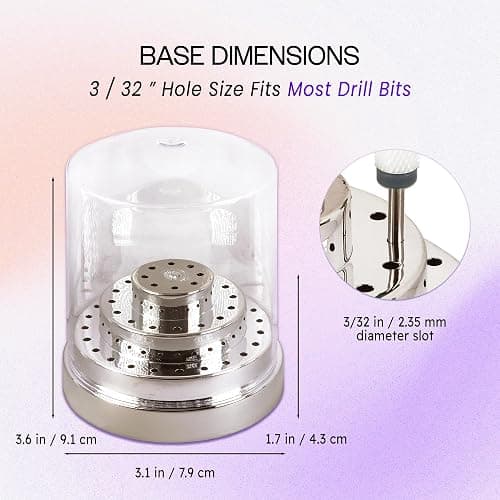 PANA Round Cake Tier Nail Drill Bit Holder Display Organizer Case - Dustproof Carbide Bit Storage Container Box For Manicure Tools Nail Salon - 48 Holes Silver (Drill Bits Not Included) thumbnail 3