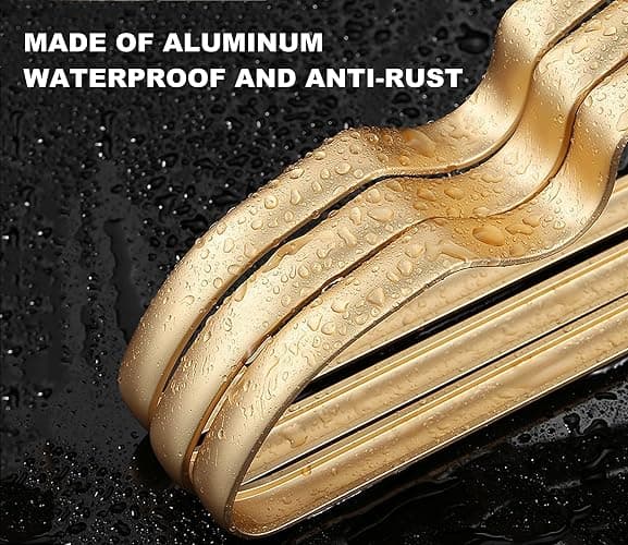 Amber Home 20 Pack Premium Matte Gold Aluminum Coat Hangers, 16.5” Extra Smooth & Durable Metal Shirt Dress Hanger, Light & Sturdy Metal Rack for Jacket Trouser Pant Slack thumbnail 5