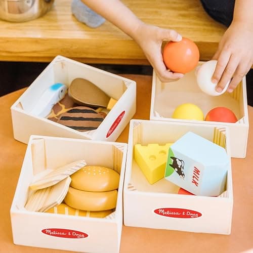 Melissa & Doug Food Groups - 21 Wooden Pieces and 4 Crates, Multi Play Food Sets For Kids Kitchen, Pretend Toy For Toddlers And Kids Ages 3+ thumbnail 6