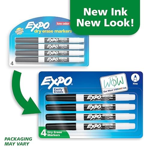 EXPO Low Odor Dry Erase Markers Fine Tip Black 4 Count thumbnail 2