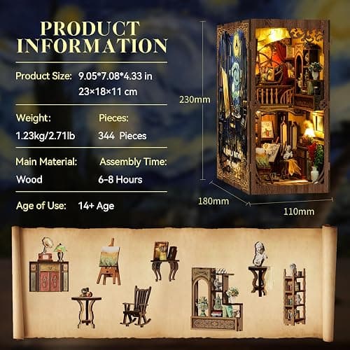 Book Nook Kits for Adults: LUMYCE Book Nook Kit Model Kits Craft Kits for Adults - DIY Miniature House Kit for Bookshelf Booknook Tiny House with Sensor Led Light thumbnail 2