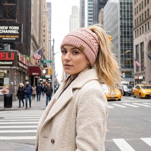Bebila Ponytail Beanies for Women, Smooth Satin Lined Winter Knit Hat | Silky Lining with Ponytail Hole, Anti-Static, Warm & Soft Hat for Messy Bun & Casual Running Gifts thumbnail 4