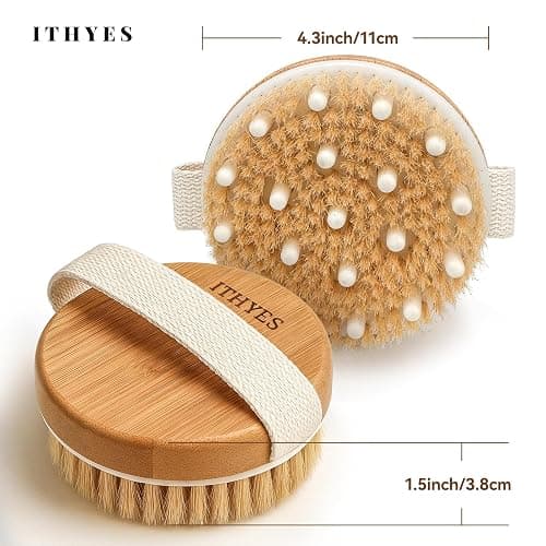 Ithyes Trockenbürste, Körperbürste, Peelingbürste, natürliche Borsten, Badebürste zum Entfernen abgestorbener Haut, Cellulite, verbessert Lymphfunktionen, Peeling thumbnail 7