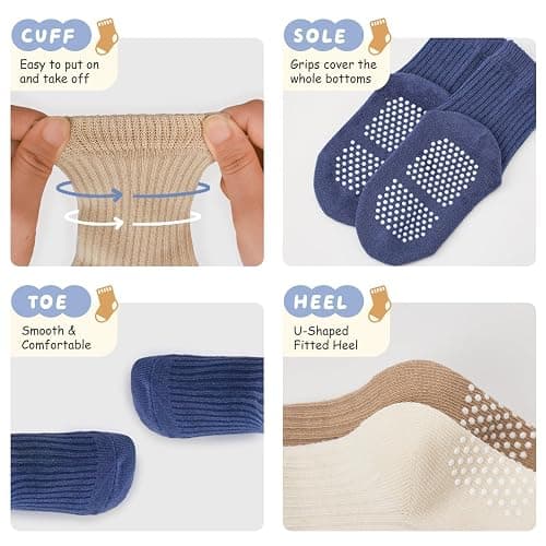 Bearbay Toddler Non Slip Cotton Crew Socks with Anti-slip Dots for Infant Baby Boys Girls thumbnail 2