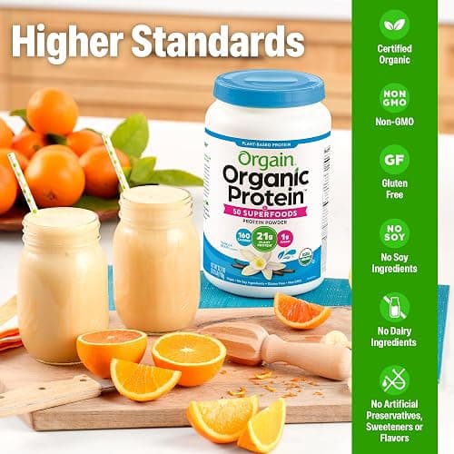 Orgain Organic Vegan Protein + 50 Superfoods Powder, Vanilla Bean - 21g Plant Based Protein, 8g Prebiotic Fiber, No Lactose Ingredients, Gluten Free, No Added Sugar, Non-GMO, 2.02 lb thumbnail 3