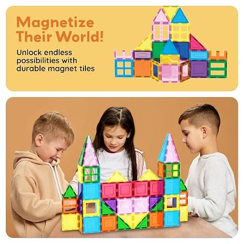 PicassoTiles 101 PCs Magnetic Tiles Building Blocks with Car & Drawstring Carry Bag Toy Storage Magnet Block for Toddlers Kids STEM Toy Set Educational Tile Learning Brain Development Ages 3+ PC101 thumbnail 8