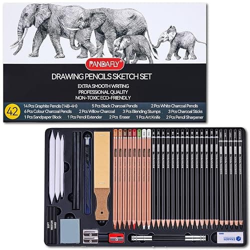 PANDAFLY Drawing Sketching Pencil Set, 42 Pack Pro Art Pencil Kit with Graphite Pencils (14B-4H), Charcoal Pencil, Ideal for Shading, Blending, Drawing Set for Beginners & Pro Artists - Image 1