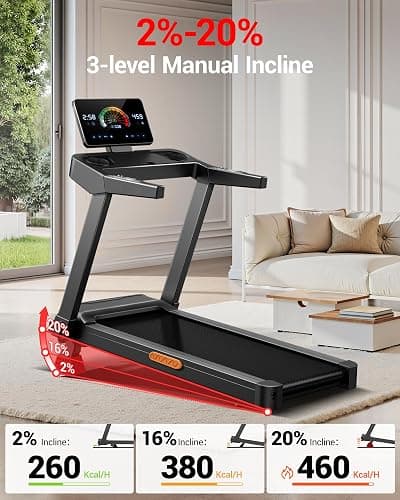 Treadmill for Home Foldable with 20% Incline, 14KM/H Folding Treadmills with Handles, Portable Indoor Running Machine with 180KG Weight Capacity, Large Running Belt and LED Touch Screen thumbnail 2