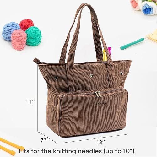 MYBAGZING Large Yarn Tote Organizer – Corduroy Knitting Storage Holder for Yarn, Hooks & Accessories, Portable Craft Carryall for Crocheting Lovers, Mother’s Day Gift thumbnail 4