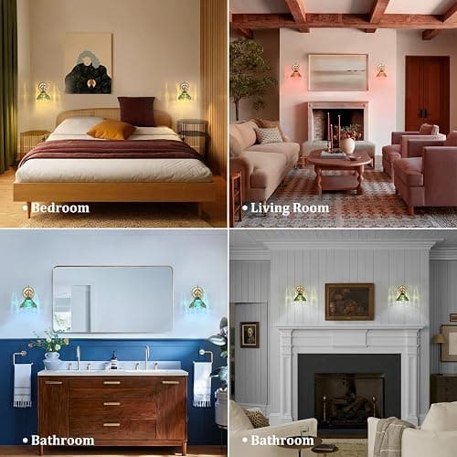 Shenmoyl Battery Operated Wall Sconce Set of 2, Vintage Rechargeable Wall Lights with Green Lily Glass Shade, Wireless Indoor Wall Lamp with Remote for Bedroom Living Room Bathroom thumbnail 2