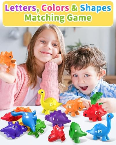 Walenty 26PCS Dinosaur Alphabet Learning Toys for Toddlers Kids 3-5, Montessori Educational Toys Gifts for 3 4 5 Year Old Boy Girl, Preschool Learning Activities, Double Sided ABC Matching Game thumbnail 4