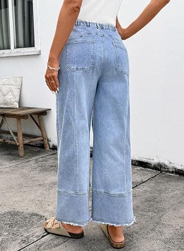 SHEWIN Women's Wide Leg Jeans High Waisted Baggy Jeans Stretchy Drawstring Denim Pants thumbnail 4