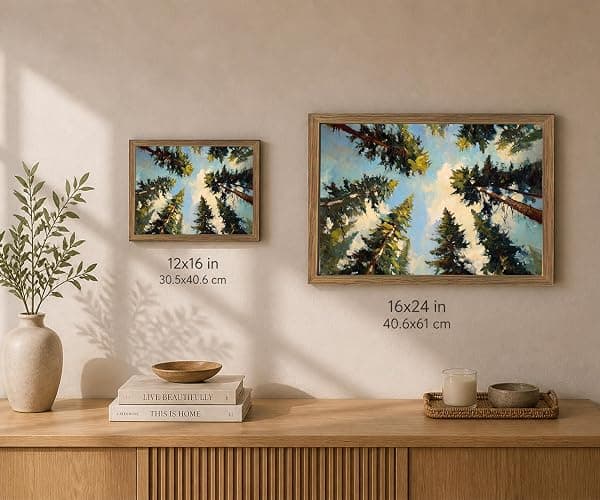 Framed Pine Forest Wall Art Canvas Print Summer Woodland Landscape Painting Cottagecore Pine Tree Picture Wall Decor for Living Room Bedroom Nursery Office12x16 In thumbnail 7