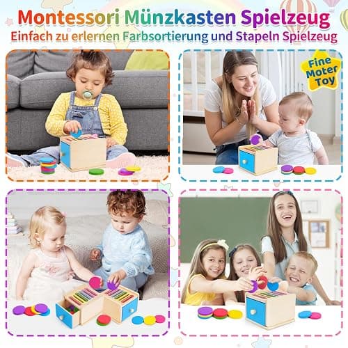 FCSONU Kinder Montessori Spielzeug ab 1 2 3 Jahre Jungen Mädchen, Holzspielzeug ab 1 Jahr, Farbe Sortierspiel Steckspiel Kinderspielzeug ab 2, Ostern Kindertag Geburtstag Geschenk für Baby Weihnachten thumbnail 6