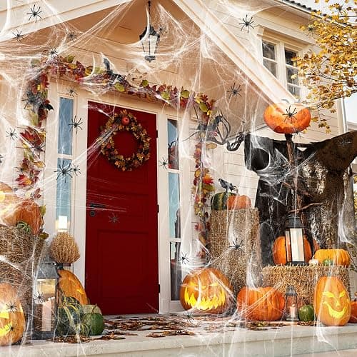 1200 sqft Halloween Spider Webs and 50pcs Fake Spiders Super Stretch Cobwebs Party Decorate for Halloween Theme Indoor and Outdoor Decoration thumbnail 6