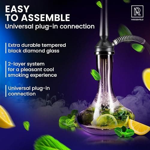 Black Hookah Set With Everything PROTOS – 30" Large Hookah with Vertical Purge, Black Hookah Bowl, Glass Vase, 59" Silicone Sisha Hose, and Ergonomic Mouthpiece - Hooka Set 1 Hose thumbnail 3