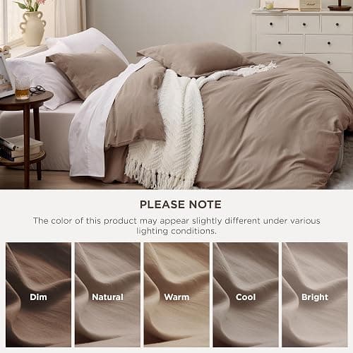 Bedsure Khaki Duvet Cover King Size - 3 Pieces Prewashed Cotton-Like Extra Soft Bedding Set, Includes 1 Duvet Cover 104x90 Inches with Zipper Closure & 2 Pillow Shams, Comforter Not Included thumbnail 7
