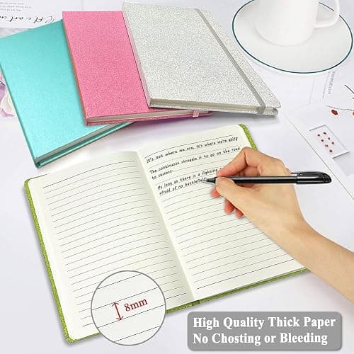 Pink Glitter Notebook, 8.3x5.7” 160 Lined Pages Glitter Never Peel Off Sparkle Journal for Girls College Ruled A5 Hardcover Notebooks for Teens Women Writing Note Taking Office Work School Gifts thumbnail 2