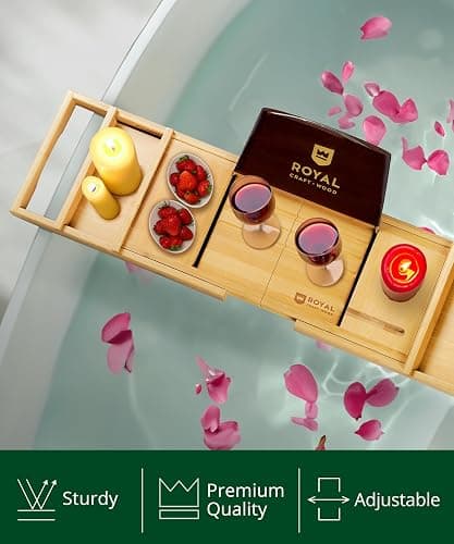 ROYAL CRAFT WOOD Premium Foldable Bathtub Tray - Expandable Bath Tray for Tub - Luxury Bathtub & Bathroom Accessories - Natural (Classic) thumbnail 6