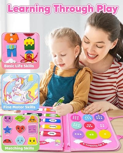 Walenty Busy Board Montessori Toys for Toddler Girl Birthday Gifts, Busy Book Sensory Learning Toys for Toddlers, Educational Activities Airplane Car Travel Toy for Girls thumbnail 5