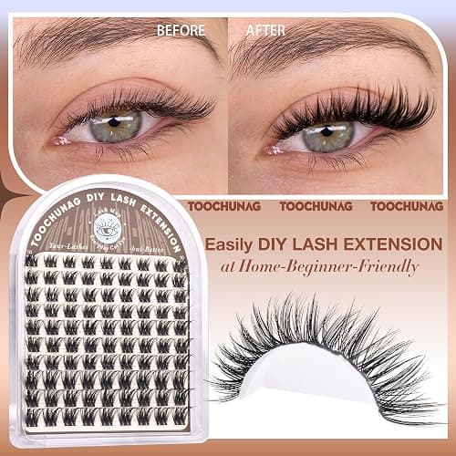 TOOCHUNAG Lash Extension Kit Wispy Lash Clusters Kit Thin Band Cluster Eyelash Extensions Kit Natural Individual Eyelashes Kit DIY Cluster Lashes with Lash Bond and Seal and Tweezers (10-16mm-D) thumbnail 5