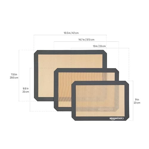 Amazon Basics Rectangular Silicone, Non-Stick, Food Safe Baking Mat, 9"x13", 9.9"x14.8", and 16.5"x11.6", Beige/Gray, Pack of 3 thumbnail 3