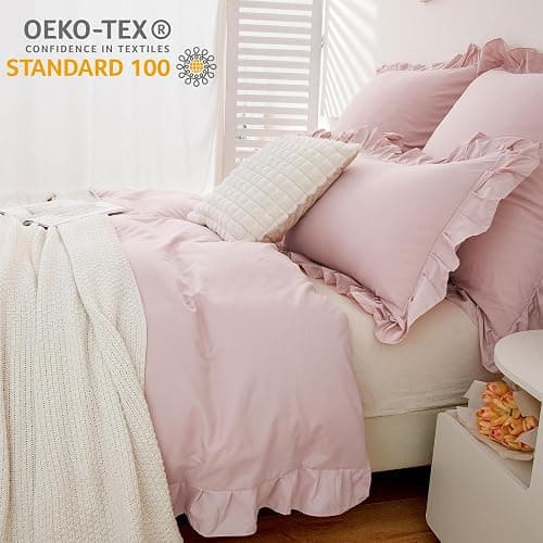 TOCOMOA Rüschen Bettwäsche 135x200 Mädchen, Aesthetic Bettwäsche-Sets Mikrofaser, Öko-Tex Zertifiziert, Weich Rosa Bettbezug mit Reißverschluss, Kopfkissenbezug 80x80cm thumbnail 3