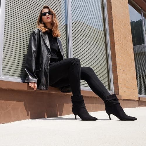 CosyFever Sexy Slouch Ankle Boots for Women with Fashion Mid Stiletto Heels Pointed Toe Bootie thumbnail 4
