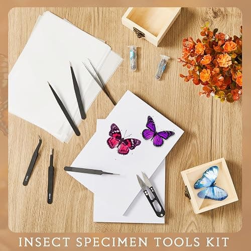 Spiareal 55 Pcs Insect Specimen Tools Kit Include 3.54 x 3.54 x 1.77 in 8 Pcs Display Case Box 6 Foam Pinning Board 3 Tubes Pins 6 Tweezers Butterfly Insect Pinning Kit Entomology Collection Supplies thumbnail 6