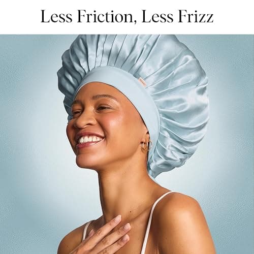 Kitsch XL Satin Bonnet for Sleeping - Softer Than Silk Hair Bonnet for Women - Secure Fit, Adjustable Night Cap for Curly & Textured Hair - Prevents Breakage, Tangles & Thinning- Haze Blue thumbnail 4