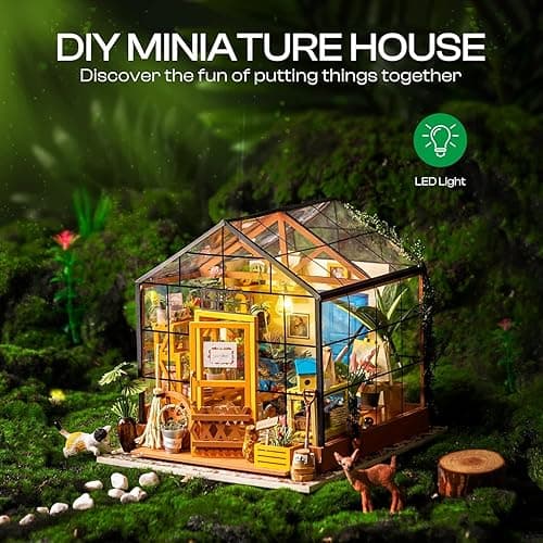 ROBOTIME DIY Miniature House Kit Mini Green House Tiny Dollhouse Wooden Furniture Kit with LED Halloween/Christmas/Birthday Gifts for Adults (Cathy's Greenhouse) thumbnail 4