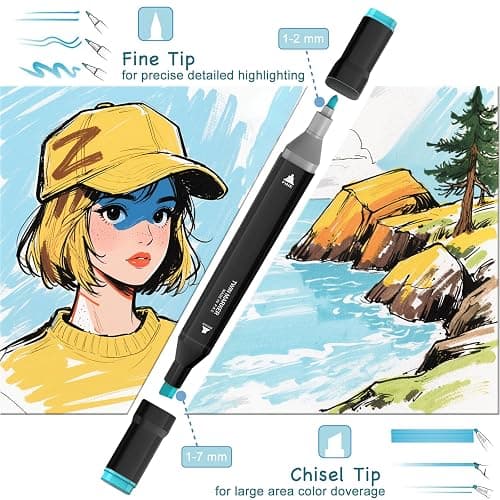HEVEGRD 48 Colors Alcohol Markers Set, Dual Tips Blender Art Marker for Drawing Permanent Sketch Marker for adult coloring, Illustrations Alcohol Based Markers, Artist Pens thumbnail 4