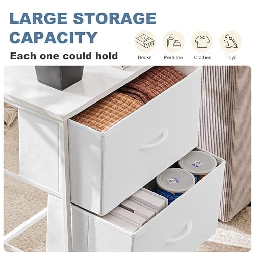 DUMOS Nightstand Small Dresser with 2 Fabric Drawers Side Tables Bedroom End Table Kids Bedside Storage Furniture for 20 inch Tall Night Stand for Closet, Entryway, College Dorm, White thumbnail 4